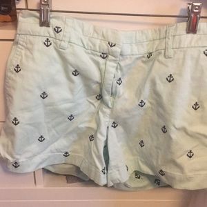 Nautical mint shorts with navy anchors